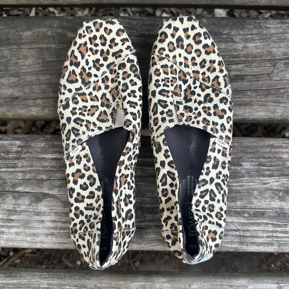 TOMS Alpargata Leopard Print Canvas Slip On Flats Loafers Shoes Size 9 Mob Wife